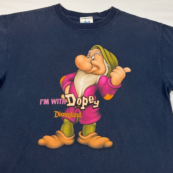 Vtg Disneyland Grumpy Dopey Mens T-Shirt Sz Medium 90s Y2K Boxy Fit Navy B5 - Picture 4 of 7